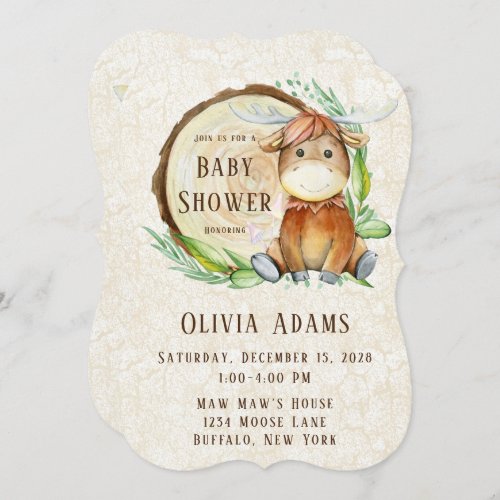 Cute Moose Watercolor Baby Shower  Invitation