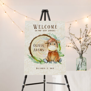 Cute Moose Watercolor Baby Shower Welcome Sign