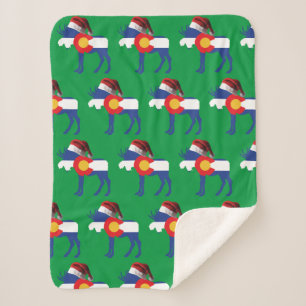 Cute Moose wearing a Santa Claus Hat Sherpa Blanket