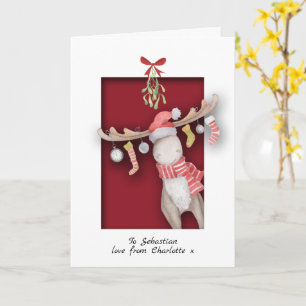 Cute Moose With Mistletoe Christmas Card