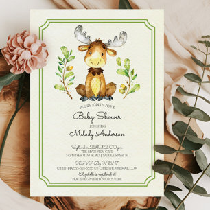 Cute Moose Woodland Baby Shower Invitation