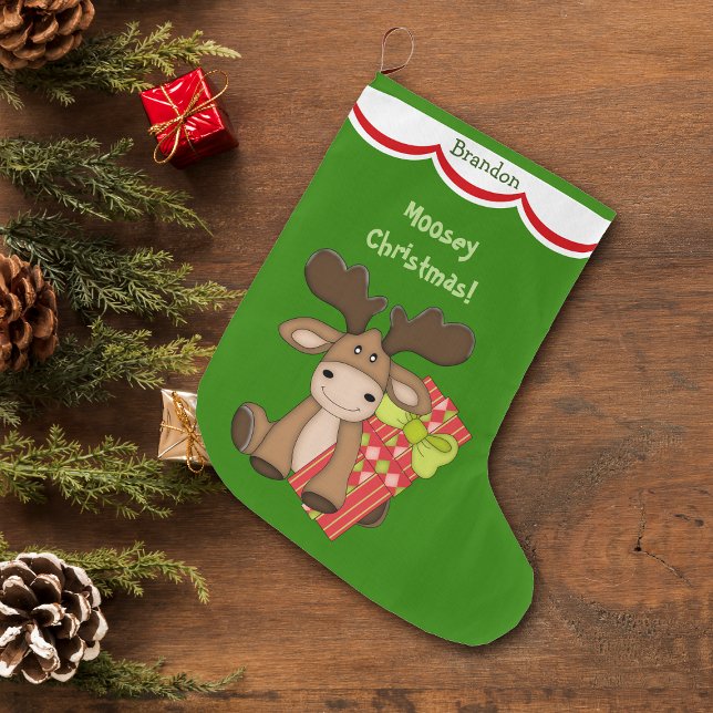 Cute Moosey Christmas Personalized Large Christmas Stocking (Creator Uploaded)