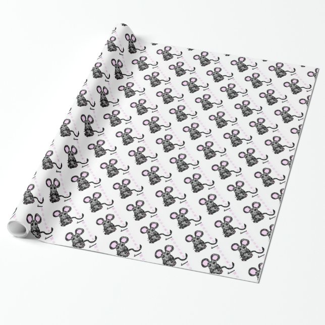 Cute Mooska Mouse Wrapping Paper (Unrolled)