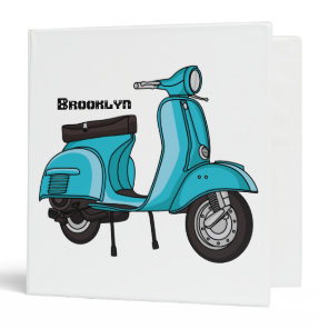 Cute moped motorcycle cartoon illustration 3 ring binder