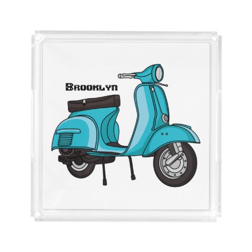 Cute moped motorcycle cartoon illustration acrylic tray