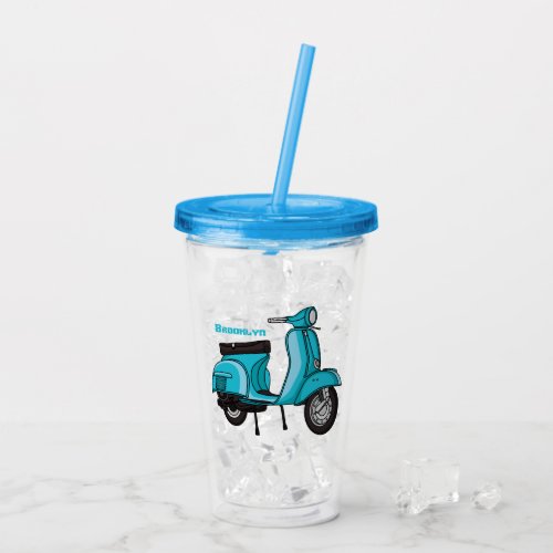 Cute moped motorcycle cartoon illustration acrylic tumbler