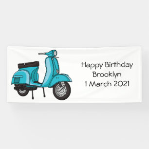 Cute moped motorcycle cartoon illustration banner