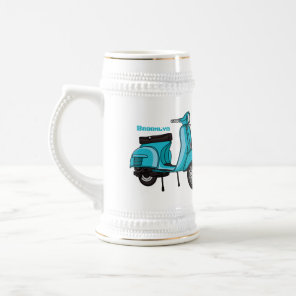 Cute moped motorcycle cartoon illustration beer stein