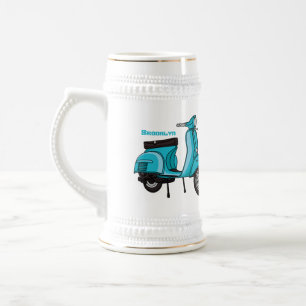 Cute moped motorcycle cartoon illustration beer stein