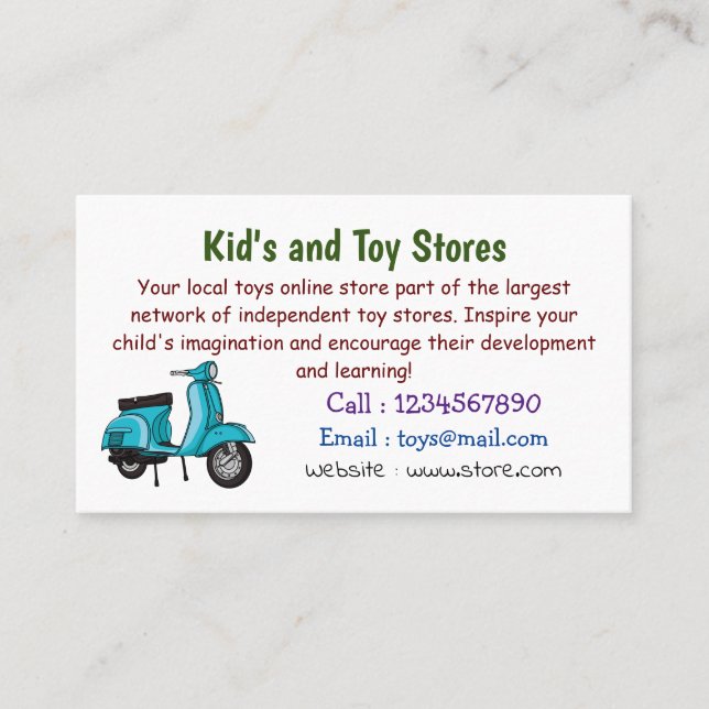 Cute moped motorcycle cartoon illustration business card (Front)