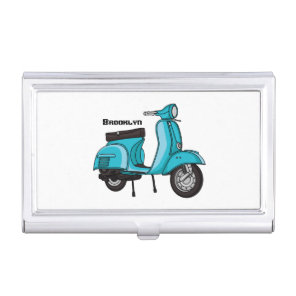 Cute moped motorcycle cartoon illustration business card case