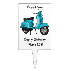 Cute moped motorcycle cartoon illustration cake topper