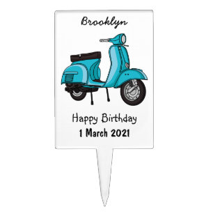 Cute moped motorcycle cartoon illustration cake topper