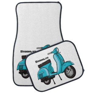 Cute moped motorcycle cartoon illustration car floor mat