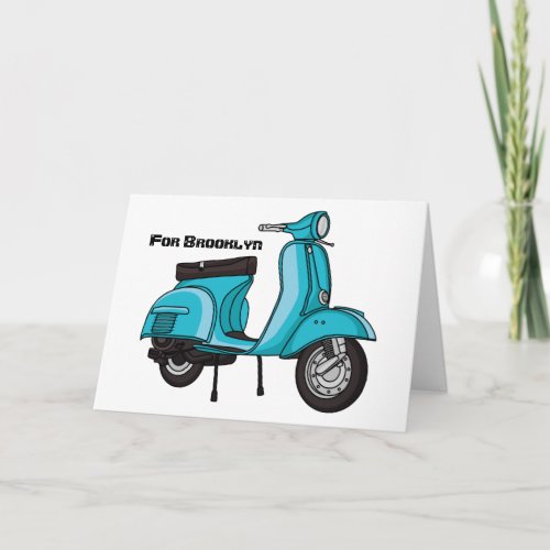 Cute moped motorcycle cartoon illustration card