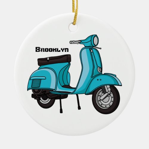 Cute moped motorcycle cartoon illustration ceramic ornament