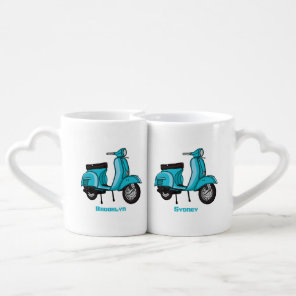 Cute moped motorcycle cartoon illustration coffee mug set