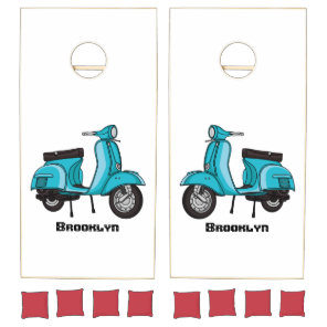 Cute moped motorcycle cartoon illustration cornhole set