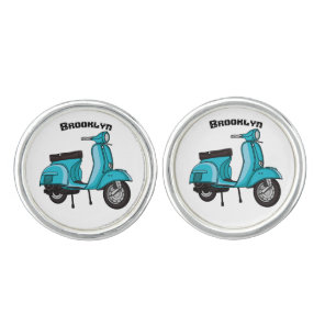 Cute moped motorcycle cartoon illustration cufflinks