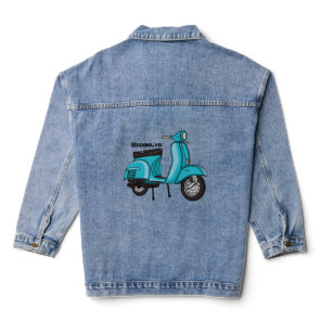 Cute moped motorcycle cartoon illustration denim jacket