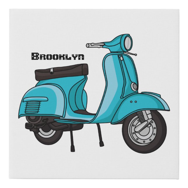 Cute moped motorcycle cartoon illustration faux canvas print (Front)