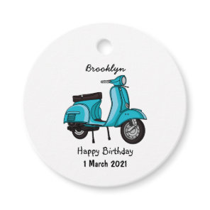 Cute moped motorcycle cartoon illustration favor tags