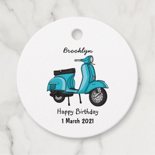 Cute moped motorcycle cartoon illustration favor tags