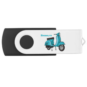 Cute moped motorcycle cartoon illustration flash drive