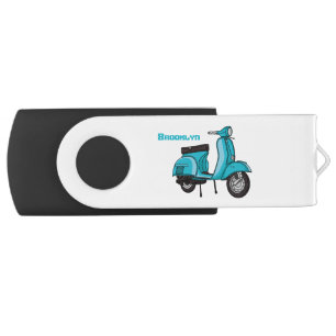 Cute moped motorcycle cartoon illustration flash drive