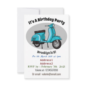Cute moped motorcycle cartoon illustration invitation