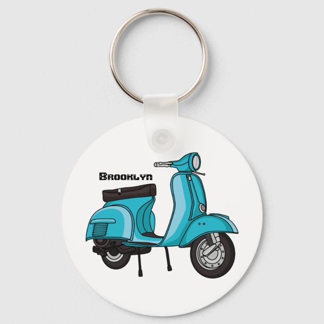 Cute moped motorcycle cartoon illustration keychain (Front)