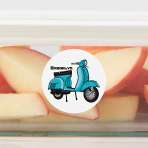 Cute moped motorcycle cartoon illustration labels