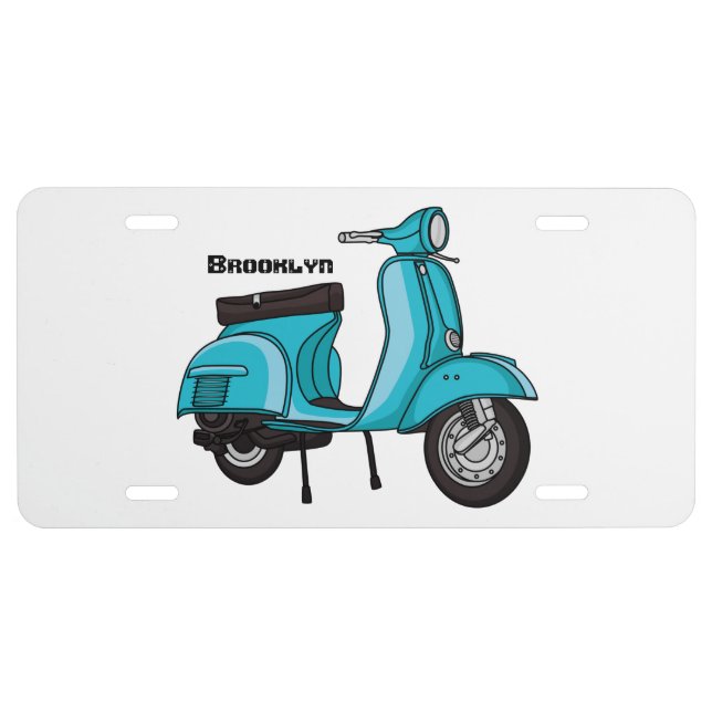 Cute moped motorcycle cartoon illustration license plate (Front)