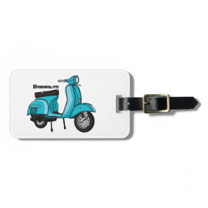 Cute moped motorcycle cartoon illustration luggage tag