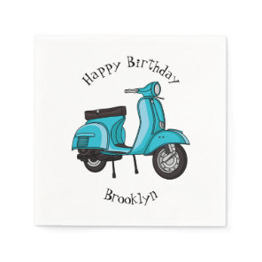 Cute moped motorcycle cartoon illustration napkins