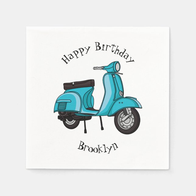 Cute moped motorcycle cartoon illustration napkins (Front)