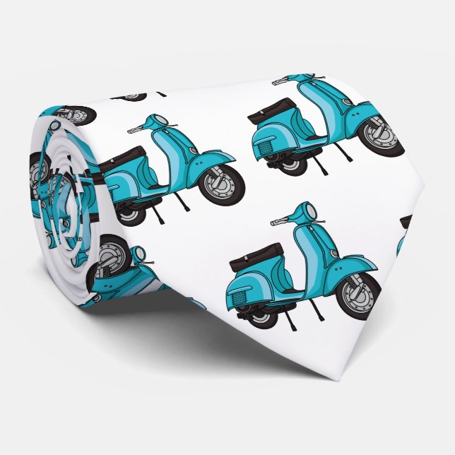 Cute moped motorcycle cartoon illustration neck tie (Rolled)
