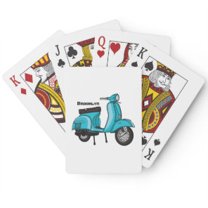 Cute moped motorcycle cartoon illustration poker cards