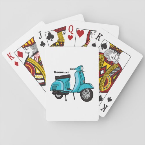 Cute moped motorcycle cartoon illustration poker cards