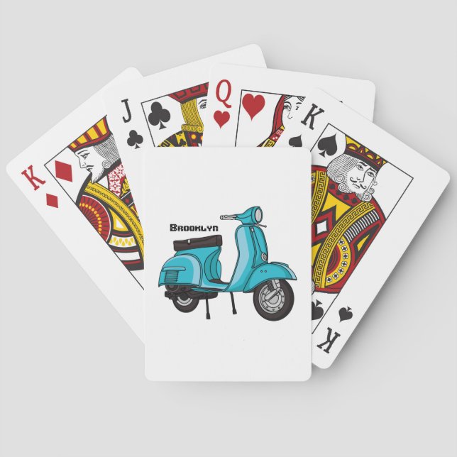 Cute moped motorcycle cartoon illustration poker cards (Back)