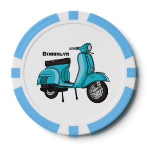 Cute moped motorcycle cartoon illustration poker chips
