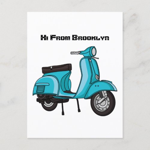 Cute moped motorcycle cartoon illustration postcard