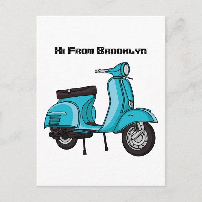 Cute moped motorcycle cartoon illustration postcard (Front)