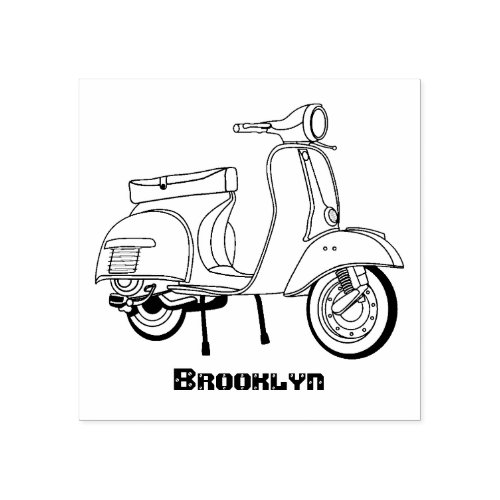 Cute moped motorcycle cartoon illustration rubber stamp