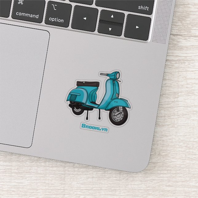 Cute moped motorcycle cartoon illustration sticker (Detail)