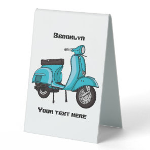 Cute moped motorcycle cartoon illustration table tent