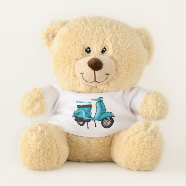 Cute moped motorcycle cartoon illustration teddy bear (Front)