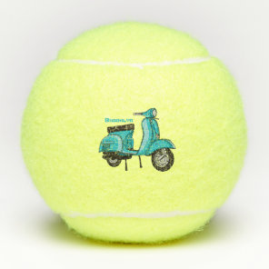 Cute moped motorcycle cartoon illustration tennis balls