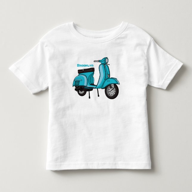 Cute moped motorcycle cartoon illustration toddler t-shirt (Front)