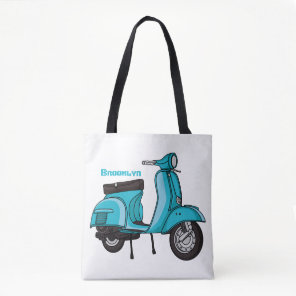 Cute moped motorcycle cartoon illustration tote bag